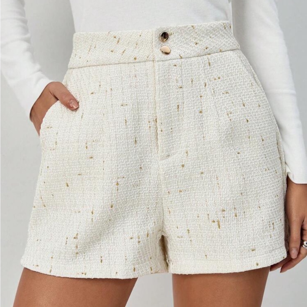 High-Waist Cream Tweed Women’s Shorts